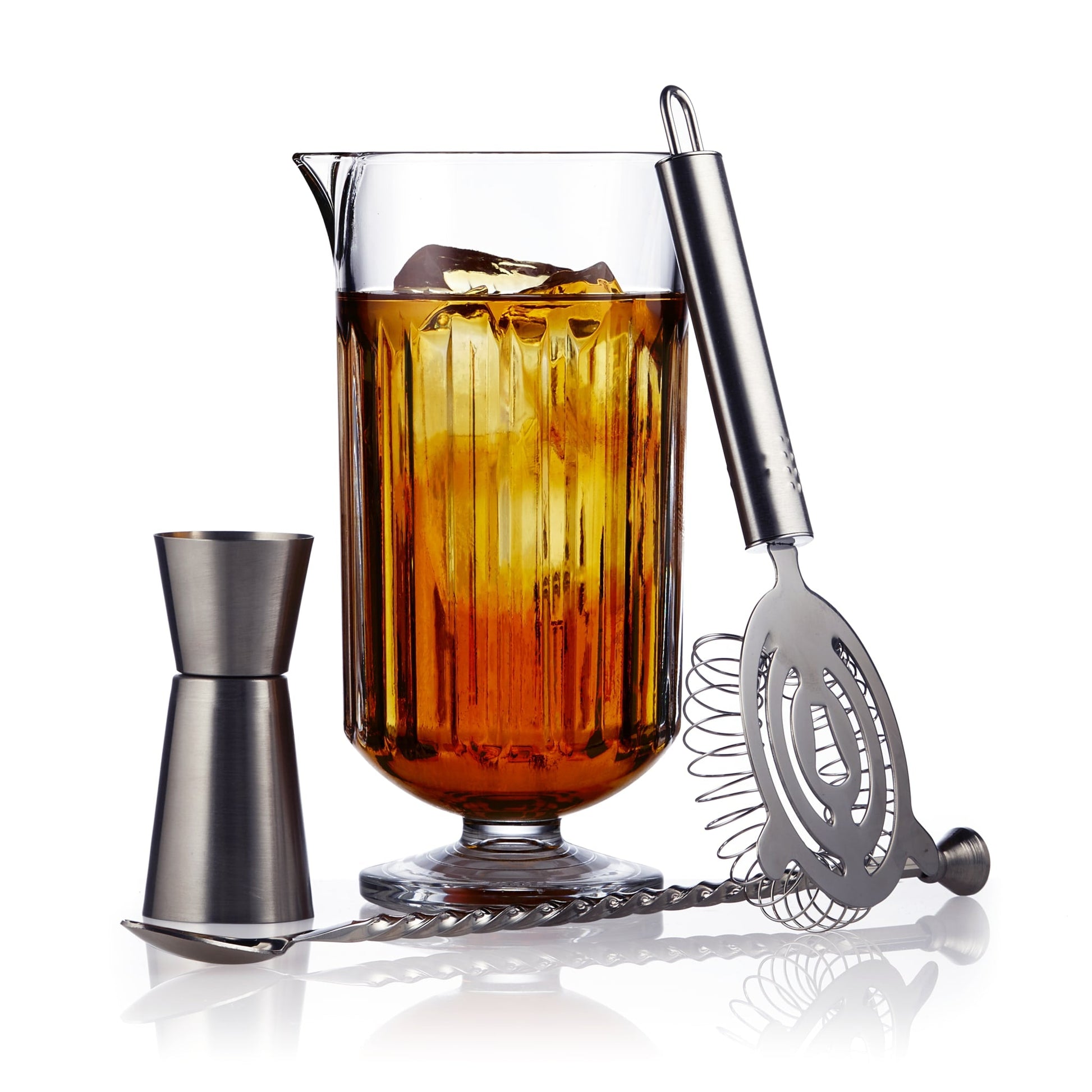 Craft and serve cocktails like the pros with this four-piece mixing set, a display-worthy addition to your home bar